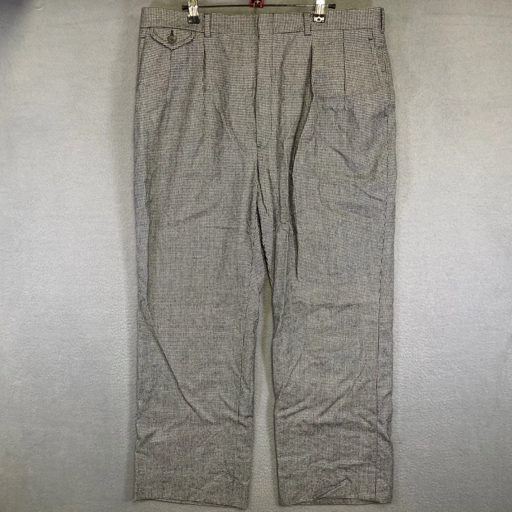 Barry I Bricken Wool Trousers Mens 36x30 Houndstooth Pleated Vintage USA